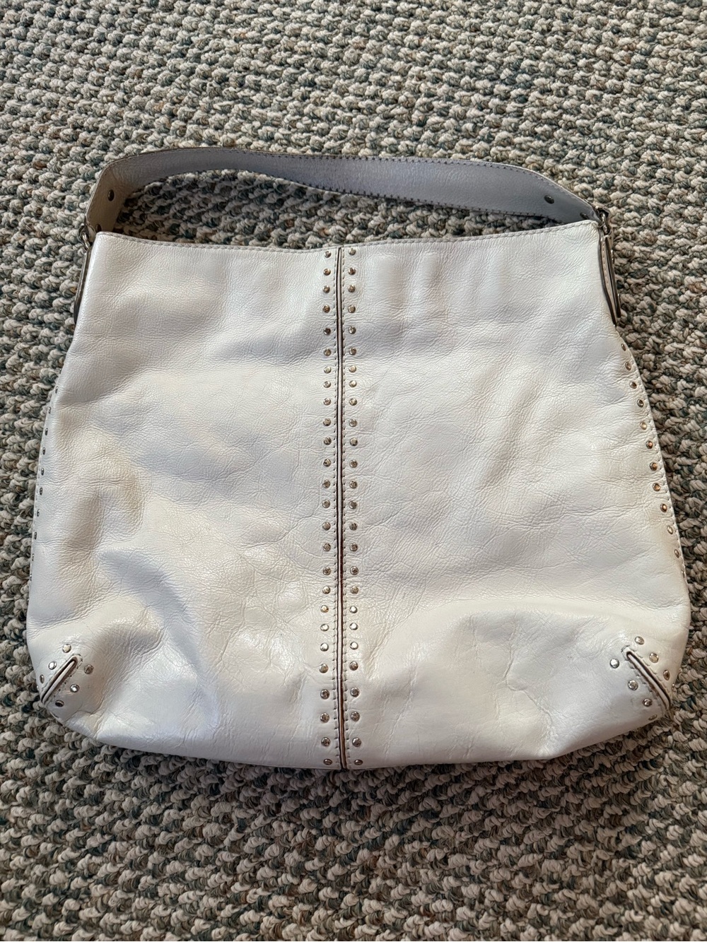 Michael Kors White Pebbled Leather Studded Shoulder Bag